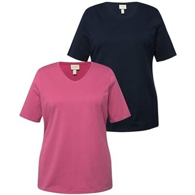 Ulla Popken , damer, stora storlekar, t-shirts, 2-pack, V-hals, halvärmad, ekologisk bomull, lila, 42-44 Ulla Popken , damer, stora storlekar, t-shirts, 2-pack, V-hals, halvärmad, ekologisk bomull, lila, 42-44
