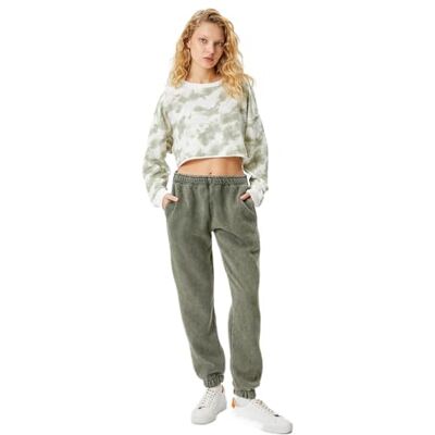 Koton Leggings tvättad effekt hög midja ribbad, kaki, S Koton Leggings tvättad effekt hög midja ribbad, kaki, S
