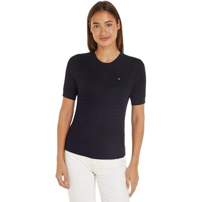 Tommy Hilfiger dam CO kabel C-NK SS SWT WW0WW41787 pullover tröja, öken himmel, S, Blå (ökenhimmel), S Tommy Hilfiger dam CO kabel C-NK SS SWT WW0WW41787 pullover tröja, öken himmel, S, Blå (ökenhimmel), S