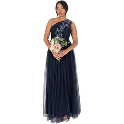 Maya Deluxe dam dam dam maxi ärmlös one axel paljett Embellished tyll split slit A-linje för kväll bal balklänning klänning, marinblå, 38 Maya Deluxe dam dam dam maxi ärmlös one axel paljett Embellished tyll split slit A-linje för kväll bal balklänning klänning, marinblå, 38