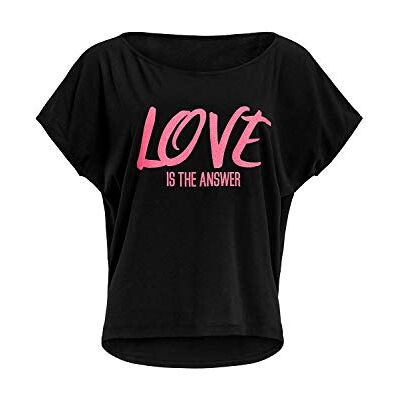 WINSHAPE Damer damer ultra lätt modala kort ärm skjorta Mct002 med Neon Pink "love Is The Answer" glitter tryck t-shirt Svart-neonrosa glitter XS WINSHAPE Damer damer ultra lätt modala kort ärm skjorta Mct002 med Neon Pink "love Is The Answer" glitter tryck t-shirt Svart-neonrosa glitter XS