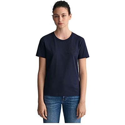 GANT Dam REG Tonal Shield SS t-shirt, Evening Blue, standard, Kvällsblå, XXS GANT Dam REG Tonal Shield SS t-shirt, Evening Blue, standard, Kvällsblå, XXS