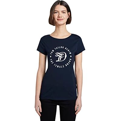 TOM TAILOR Denim Damer Jersey T-shirt av ekologisk bomull 1016431, 10360 Real Navy Blue, M TOM TAILOR Denim Damer Jersey T-shirt av ekologisk bomull 1016431, 10360 Real Navy Blue, M