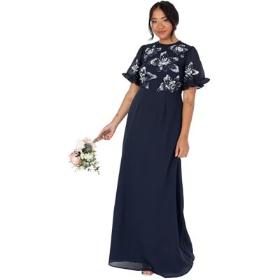 Maya Deluxe maxiklänning för kvinnor kortärmad rund hals blommig paljett utsmyckad A-linje för bröllop gäst balklänning, marinblå, 42 Maya Deluxe maxiklänning för kvinnor kortärmad rund hals blommig paljett utsmyckad A-linje för bröllop gäst balklänning, marinblå, 42
