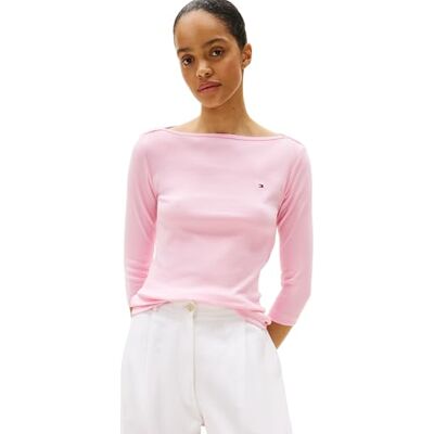 Tommy Hilfiger kortärmade stickade toppar för damer, Rosa (klassisk rosa), M Tommy Hilfiger kortärmade stickade toppar för damer, Rosa (klassisk rosa), M