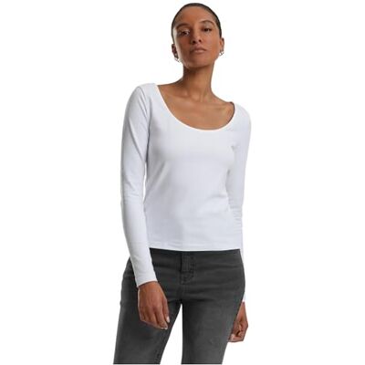 Urban Classics Långärmad damtröja bred hals långärmad stretch, långärmad tröja med bred hals, smal passform, Vit, 3XL Urban Classics Långärmad damtröja bred hals långärmad stretch, långärmad tröja med bred hals, smal passform, Vit, 3XL