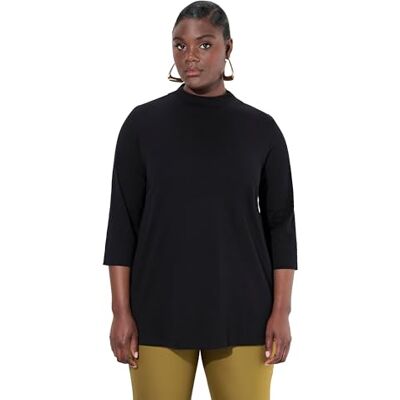 Ulla Popken damer stora storlekar överdimensionerade plus size skjorta, a-linje, ståkrage, 3/4-arm, pimabomull Ulla Popken damer stora storlekar överdimensionerade plus size skjorta, a-linje, ståkrage, 3/4-arm, pimabomull