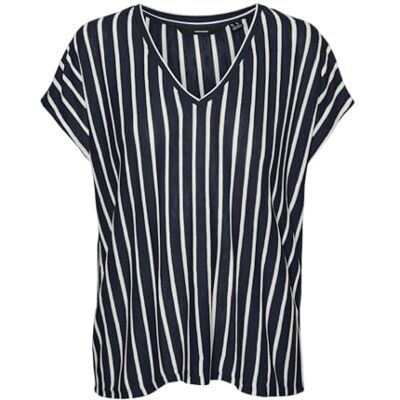 VERO MODA dam Vmlana Ss V-Neck JRS Ga Top, Marinblazer/ränder: vit, S VERO MODA dam Vmlana Ss V-Neck JRS Ga Top, Marinblazer/ränder: vit, S