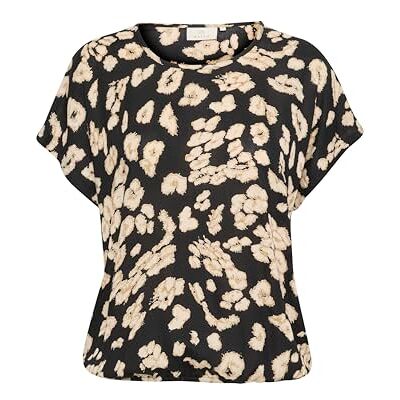 KAFFE dam Dam Blus Rund Hals Kortärmad Casual Passform Tryckt Elastisk Fåll Topp KAFFE dam Dam Blus Rund Hals Kortärmad Casual Passform Tryckt Elastisk Fåll Topp