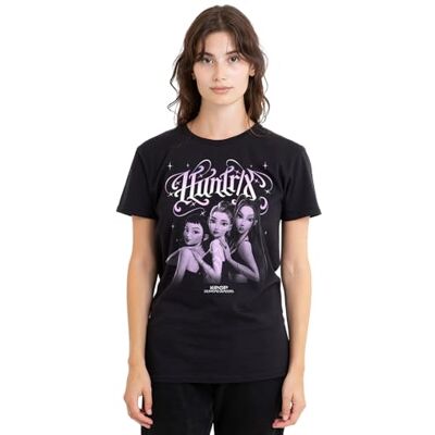 KPop Demon Hunters kvinnors Huntrix gotisk gradient dam t-shirt, kol t-shirt, Svart, XXL KPop Demon Hunters kvinnors Huntrix gotisk gradient dam t-shirt, kol t-shirt, Svart, XXL