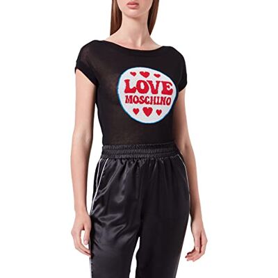 Love Moschino Damstjärnor och hjärtan intarsia. Tröja, svart, 40 SE Love Moschino Damstjärnor och hjärtan intarsia. Tröja, svart, 40 SE
