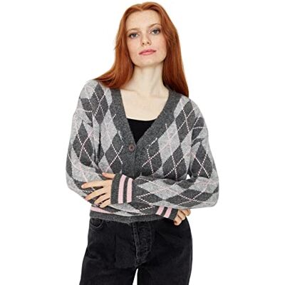 Trendyol V-ringad diamantmönster för kvinnor vanlig kofta tröja, antracit, S, Antracit, S Trendyol V-ringad diamantmönster för kvinnor vanlig kofta tröja, antracit, S, Antracit, S