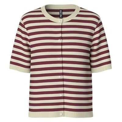PIECES Pcorina Ss Stripe Knit Cardi Pwp Bc, tawny port, S PIECES Pcorina Ss Stripe Knit Cardi Pwp Bc, tawny port, S