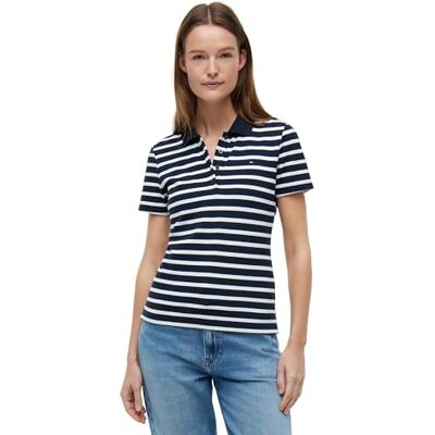 Tommy Hilfiger dam 1985 SLIM PIQUE POLO SS WW0WW43225, blå, XXS, Blå (mörk natt marinblå/Ecru Stp), XXS Tommy Hilfiger dam 1985 SLIM PIQUE POLO SS WW0WW43225, blå, XXS, Blå (mörk natt marinblå/Ecru Stp), XXS