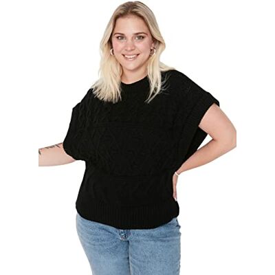 Trendyol Dam rund hals enkel avslappnad plusstorlek tröja, svart, 5XL, Svart, 5XL Trendyol Dam rund hals enkel avslappnad plusstorlek tröja, svart, 5XL, Svart, 5XL