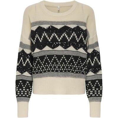 ONLY Onlmeline Ls Sequin O-Neck KNT, Whitecap grå, M ONLY Onlmeline Ls Sequin O-Neck KNT, Whitecap grå, M
