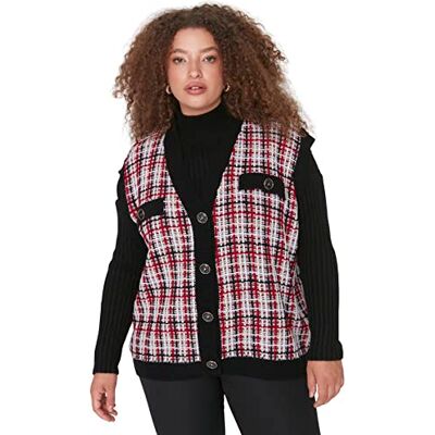 Trendyol Dam V-ringad rutig avslappnad plusstorlek tröja, röd, 2XL, Röd, XXL Trendyol Dam V-ringad rutig avslappnad plusstorlek tröja, röd, 2XL, Röd, XXL