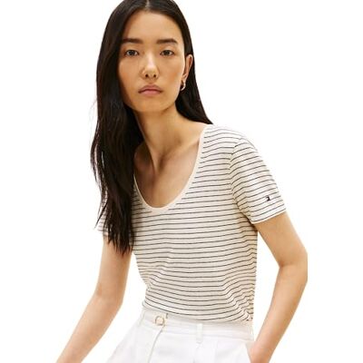 Tommy Hilfiger dam Co linne Scoop Nk Ss Tee WW0WW48705, vit, XXS Tommy Hilfiger dam Co linne Scoop Nk Ss Tee WW0WW48705, vit, XXS