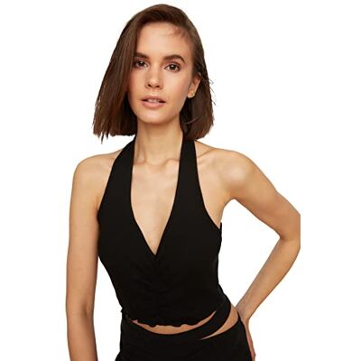 Trendyol Dam svart Ruffle Detailed Flyillate stickad blus, svart, L Trendyol Dam svart Ruffle Detailed Flyillate stickad blus, svart, L