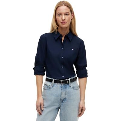 Tommy Hilfiger dam NOS stretch normal LS skjorta WW0WW43577 L/S skjorta, mörk natt marinblå, 34, Blå (mörk natt marinblå), 60 Tommy Hilfiger dam NOS stretch normal LS skjorta WW0WW43577 L/S skjorta, mörk natt marinblå, 34, Blå (mörk natt marinblå), 60