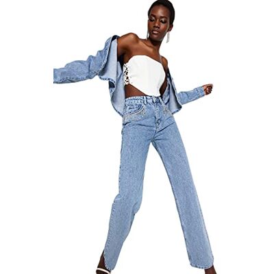 Trendyol kvinnor hög midja breda ben jeans med vida ben, blå, 36, BLÅ, 34 SE Trendyol kvinnor hög midja breda ben jeans med vida ben, blå, 36, BLÅ, 34 SE