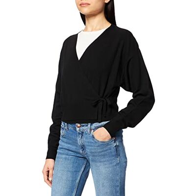 NA-KD Damtröja överlappande stickad cardigan, Svart, XXS NA-KD Damtröja överlappande stickad cardigan, Svart, XXS