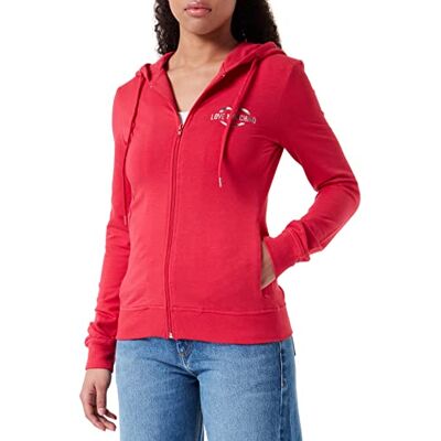 Love Moschino Dam Slim Fit with Hood i stretch bomull modal fleecejacka, röd, 44 Love Moschino Dam Slim Fit with Hood i stretch bomull modal fleecejacka, röd, 44