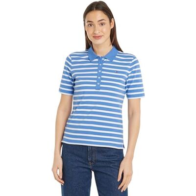 Tommy Hilfiger dam 1985 Reg Pique Stripe Polo Ss S/S pikétröjor, blå, M, Breton Ecru/Blue Spell, M Tommy Hilfiger dam 1985 Reg Pique Stripe Polo Ss S/S pikétröjor, blå, M, Breton Ecru/Blue Spell, M