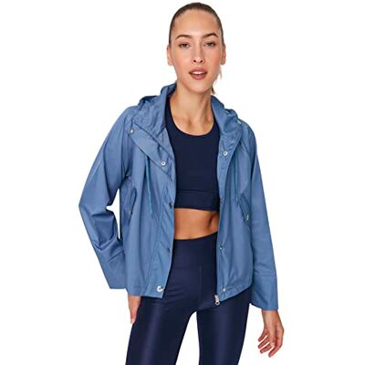 Trendyol Dam huva enfärgad vanlig jacka rock, Indigo, L, Indigo, L Trendyol Dam huva enfärgad vanlig jacka rock, Indigo, L, Indigo, L