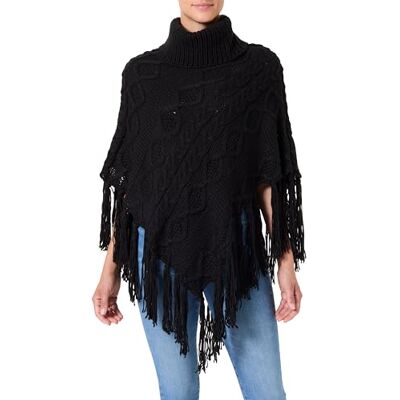Cream dam Women's Poncho Rollneck Cable Knit Oversized Fit Sleeveless Long Fringes Poncho Cream dam Women's Poncho Rollneck Cable Knit Oversized Fit Sleeveless Long Fringes Poncho
