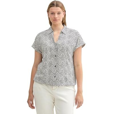 TOM TAILOR dam plus-blus, 35891 – ekologisk marin prickig design, 44 SE/L TOM TAILOR dam plus-blus, 35891 – ekologisk marin prickig design, 44 SE/L