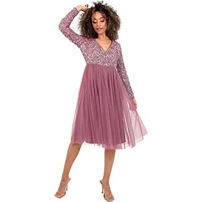 Maya Deluxe Dam bröllop gäst midiklänning långärmat halslinje V-hals Sequin Embellished examen brudtärneklänning för kvinnor, Desert Rose, 44 Maya Deluxe Dam bröllop gäst midiklänning långärmat halslinje V-hals Sequin Embellished examen brudtärneklänning för kvinnor, Desert Rose, 44