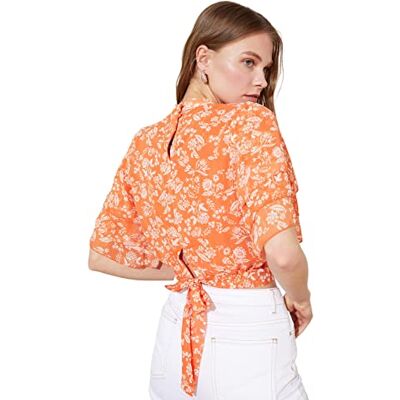 Trendyol Dam normal passform bodycon rund hals vävd blus skjorta, Flerfärgad, 36 Trendyol Dam normal passform bodycon rund hals vävd blus skjorta, Flerfärgad, 36