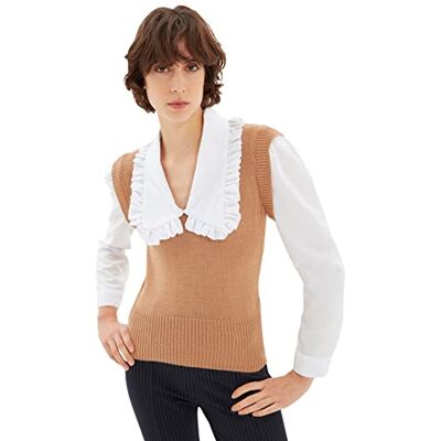 Trendyol Dam Camel Woven Garnish Knitwear Sweater, M Trendyol Dam Camel Woven Garnish Knitwear Sweater, M