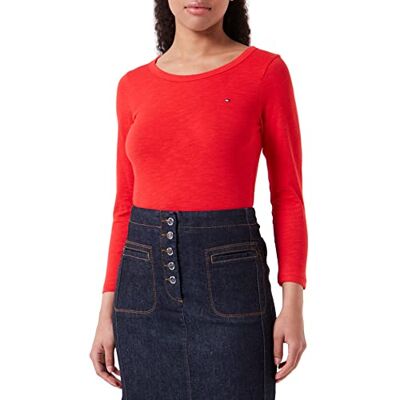Tommy Hilfiger T-shirt ML bomull dam, Orange (Fireworks), M Tommy Hilfiger T-shirt ML bomull dam, Orange (Fireworks), M