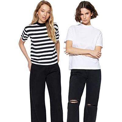 Trendyol Kvinnors svart och vit steep collar 2 paket basic stickad t-shirt t-shirt, M Trendyol Kvinnors svart och vit steep collar 2 paket basic stickad t-shirt t-shirt, M