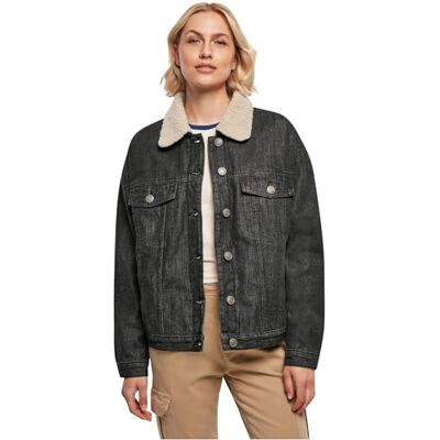 Urban Classics Dam, oversized sherpa denimjacka, jacka, Svart tvättad, M Urban Classics Dam, oversized sherpa denimjacka, jacka, Svart tvättad, M