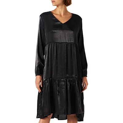 Cream dam " Women's Satin Dress Tiered Midi V-ringad Långa Ärmar Ledig klänning Cream dam " Women's Satin Dress Tiered Midi V-ringad Långa Ärmar Ledig klänning