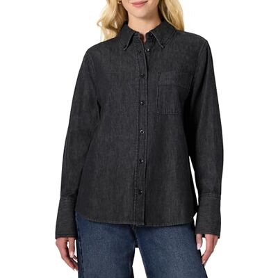Amazon Essentials (Demi's Pick) Dam överdimensionerad passform denim button-down skjorta, Svart, S Amazon Essentials (Demi's Pick) Dam överdimensionerad passform denim button-down skjorta, Svart, S
