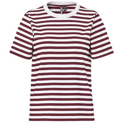 PIECES Damer Pcria Ss Tee Stripes JRS Noos Bc, tawny port, M PIECES Damer Pcria Ss Tee Stripes JRS Noos Bc, tawny port, M