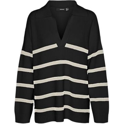 VERO MODA Vmluna Ls V-hals lång tröja Ga Boo stickad tröja, Svart/ränder: w. Björk, XS VERO MODA Vmluna Ls V-hals lång tröja Ga Boo stickad tröja, Svart/ränder: w. Björk, XS