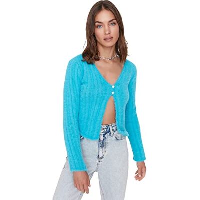 Trendyol Dam Normal V-ringad Stickad Cardigan Tröja, BLÅ, S Trendyol Dam Normal V-ringad Stickad Cardigan Tröja, BLÅ, S
