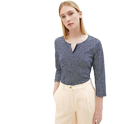 TOM TAILOR Dam-t-shirt med 3/4-arm och mönster, 32365-navy geometrisk design, S TOM TAILOR Dam-t-shirt med 3/4-arm och mönster, 32365-navy geometrisk design, S
