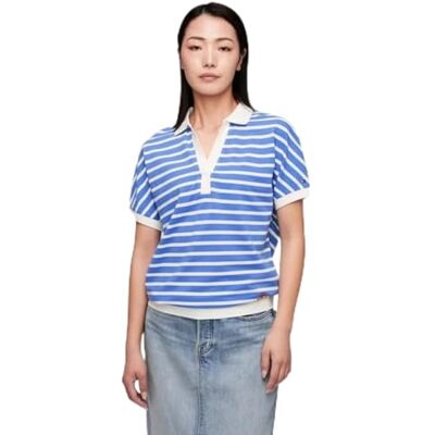 Tommy Hilfiger dam RLX Lyocell SMD Polo Ss S/S pikétröjor, blå, M, Breton Ecru/Blue Spell, M Tommy Hilfiger dam RLX Lyocell SMD Polo Ss S/S pikétröjor, blå, M, Breton Ecru/Blue Spell, M