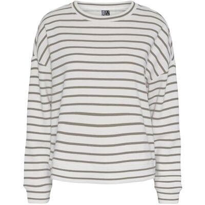 PIECES Pcchilli Ls Sweat Stripes Noos Sweatshirt, Molndansare/ränder: silver Mink, L PIECES Pcchilli Ls Sweat Stripes Noos Sweatshirt, Molndansare/ränder: silver Mink, L