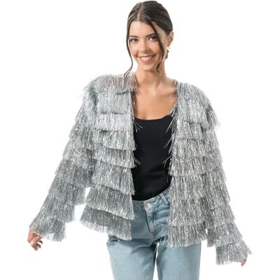 Chaks dam Lametta Jacke jacka, SILVER, L Chaks dam Lametta Jacke jacka, SILVER, L