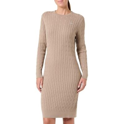 GANT stretch bomull kabel C-neck klänning, Beige brungrå, XXL GANT stretch bomull kabel C-neck klänning, Beige brungrå, XXL
