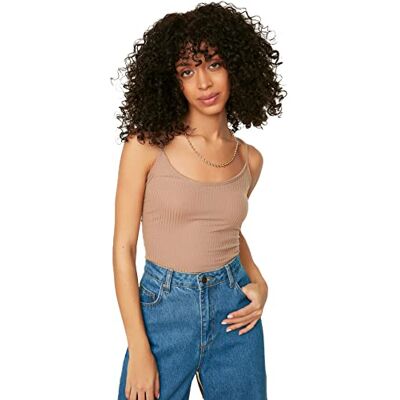 Trendyol Kvinnors Vizon hängande ryggbekämpad stickad atlet-t-shirt, mink, stor Trendyol Kvinnors Vizon hängande ryggbekämpad stickad atlet-t-shirt, mink, stor