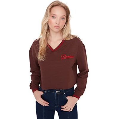 Trendyol V-hals med slogan vanlig tröja för träningsoverall, brun, XS De Las Mujeres, kastanj Trendyol V-hals med slogan vanlig tröja för träningsoverall, brun, XS De Las Mujeres, kastanj