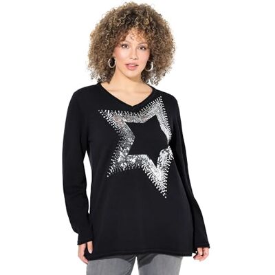 Ulla Popken damer stora storlekar överdimensionerade plus size tröja, paljetter-stjärna, V-hals, långärmad, svart, 42/44 SE Ulla Popken damer stora storlekar överdimensionerade plus size tröja, paljetter-stjärna, V-hals, långärmad, svart, 42/44 SE